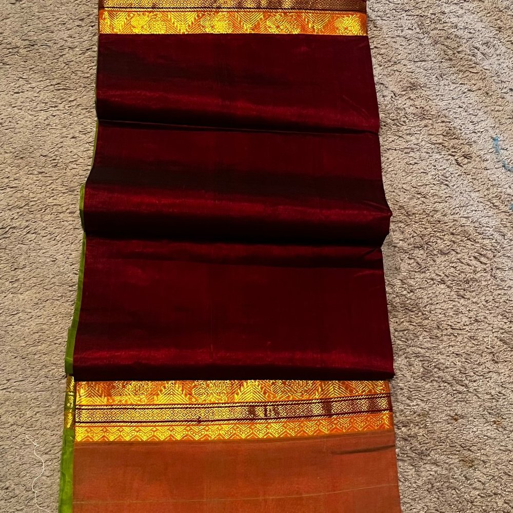 Chanderi Silk saree in Maroon with Green Pallu